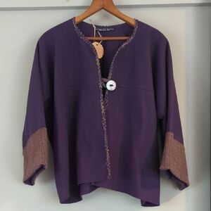 Handmade Purple Open Front Cardigan with Button Detail